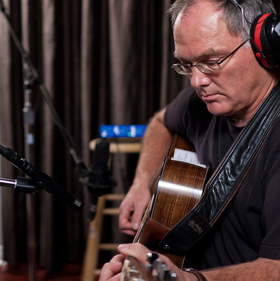 Larry Murante recording acoustic guitars at DBAR Productions